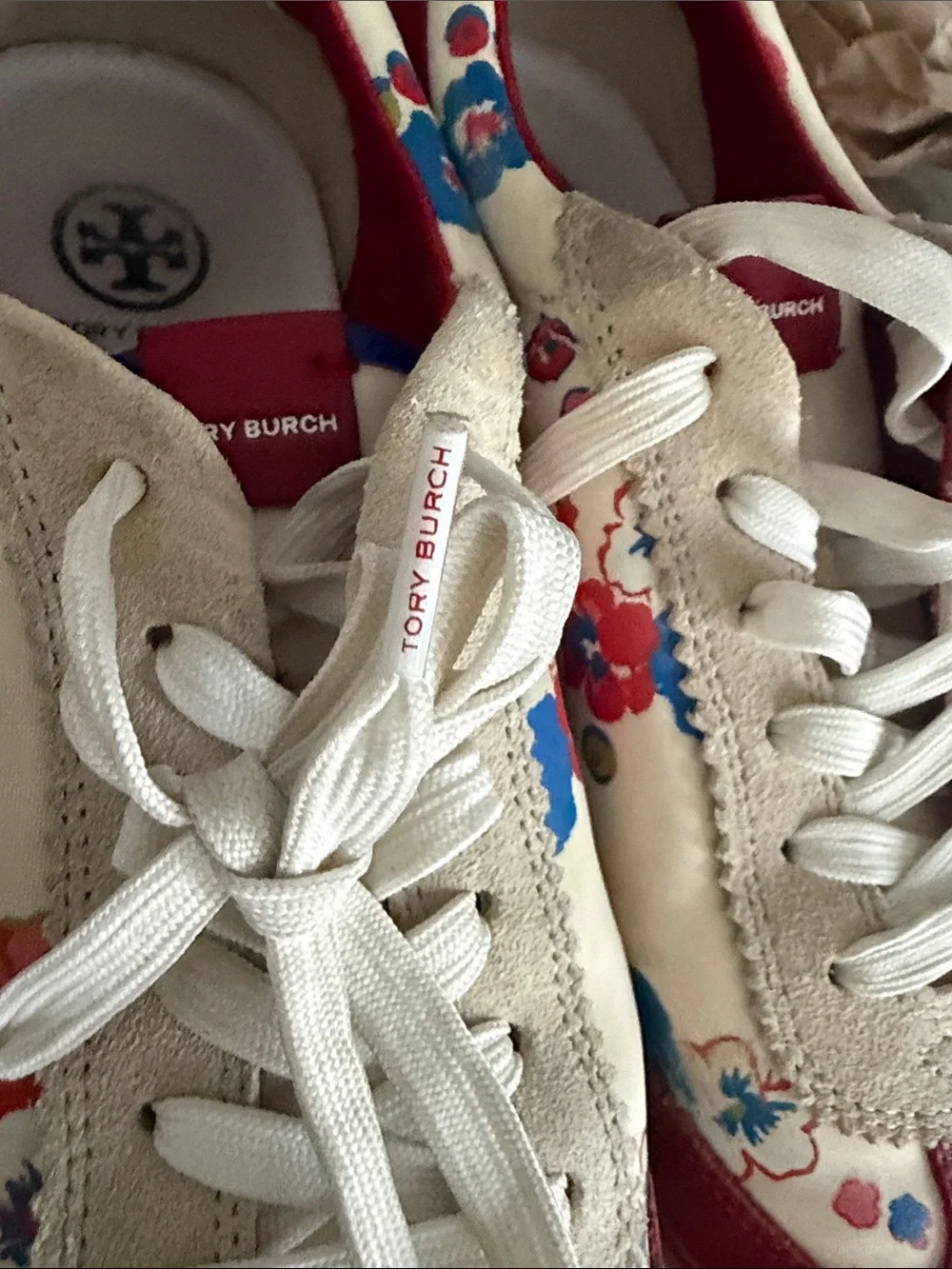 Tory Burch Red Floral Lace-Up Sneakers
